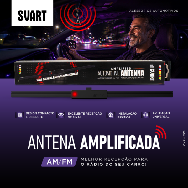 Antena Amplificada de Rádio Automotivo SVART