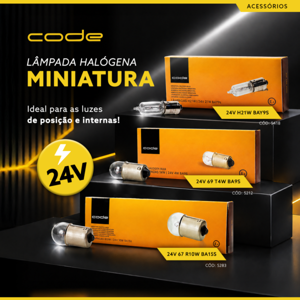 Lâmpada Halógena Miniatura 24V CODE – Pacote com 10 unidades