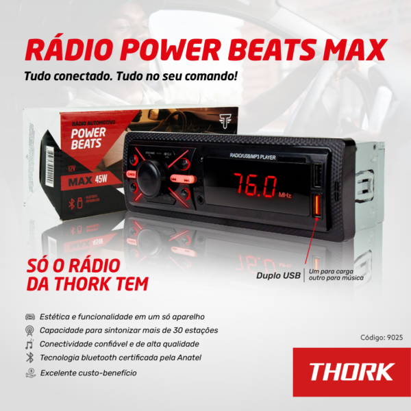 Rádio Automotivo Power Beats Max THORK
