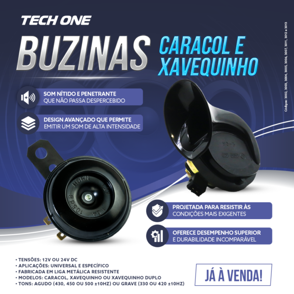 Buzina Caracol Plug Original Aguda TECH ONE